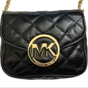 Michael kors black quilted mini crossbody bag gold tone hardware logo CUTE